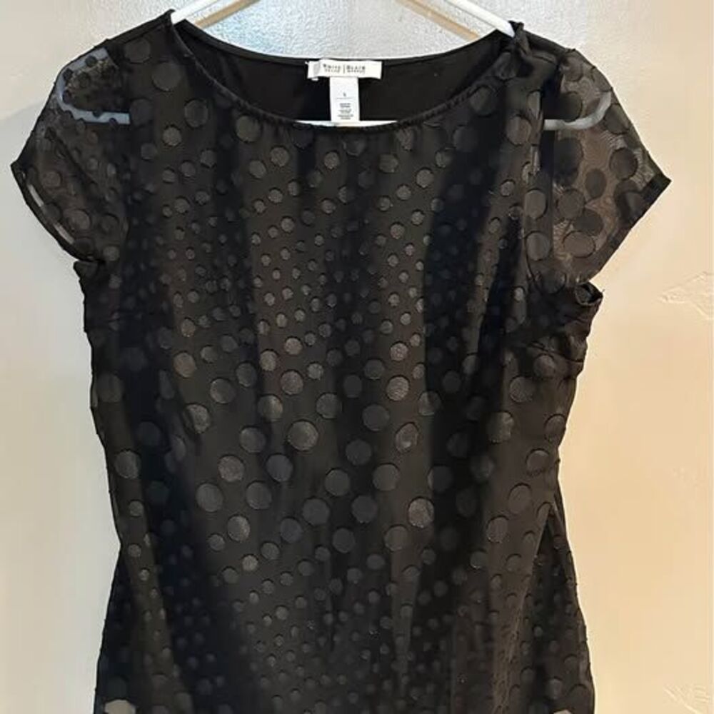 White House Black Market Black sheer polka-dot short-sleeve blouse Size S